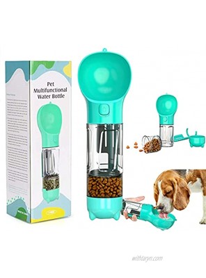 Browfin 4 in 1 Dog Water Bottle Pet Portable Water Bottle with 300ML Water Tank Dog Food Storage Poop Shovel & Garbage Bag Leak Proof Button Design Lightweight & Portable for Travel Camping