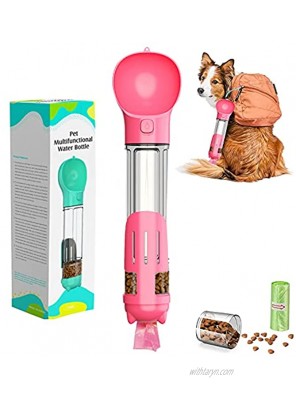 Dog Water Bottle Portable Leak Proof Dog Water Dispenser with Drinking and Feeding Function for Pets Outdoor Walking,Hiking,Travel water bottle 500ML water food Pink