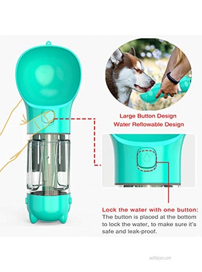 FULNEW Dog Water Bottle with Drinking Bowl 10.5 OZ 3 in 1 Multifunctional Portable Puppy Water Dispenser Poop Shovel and Garbage Bag Storage for Pets Outdoor Walking Hiking Travel