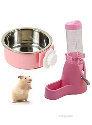 JUILE YUAN 3 in 1 Hamster Hanging Water Bottle Pet Auto Dispenser,Crate Bowl Removable Plastic Stainless Steel Pet Cage Coop Cup with Bolt Holder Set for Bunny Cat Dog and Other Animal