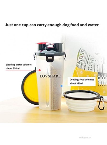 LOVSHARE Pets Water and Food 2-in-1 Bottle for Travelling Hiking Camping with 2 folding pets Bowls water bottle food bottle pets bowl for Outdoor and Water and food Dispenser Leak Proof Cup