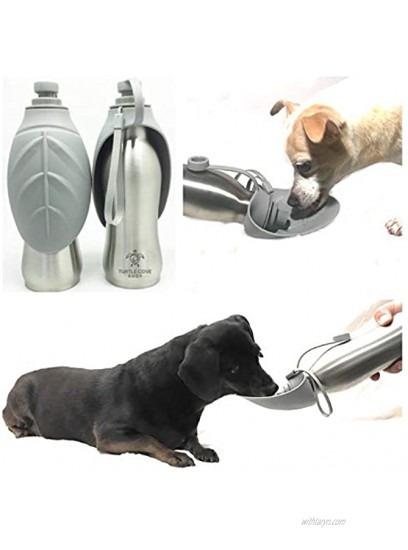 Turtle Cove Shop Dog Water Bottle Stainless Steel Dog Water Bottles for Walking Portable Dog Bowl Water Bottle for Dogs with Silicone Cup & Dog Water Bowl Dispenser 20 oz Grey Black