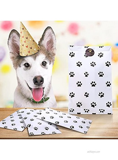 50 Pieces Paper Puppy Dog Paw Print Treat Bags Paper Bags with 100 Paw Stickers Holiday Party Paw Bags Dog Paw Print Paper Goodie Bags for Pet Treat Party Favors