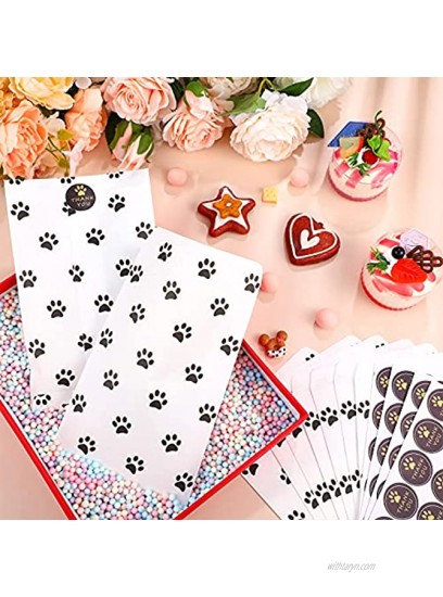 50 Pieces Paper Puppy Dog Paw Print Treat Bags Paper Bags with 100 Paw Stickers Holiday Party Paw Bags Dog Paw Print Paper Goodie Bags for Pet Treat Party Favors
