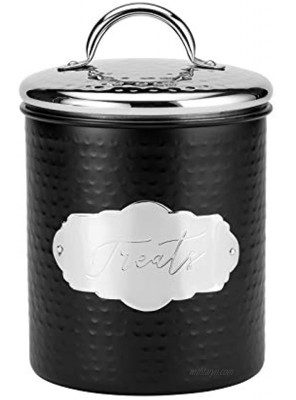 Amici Pet Cavalier Metal Canister Treats Jar 40 Fluid Ounces Black and Silver