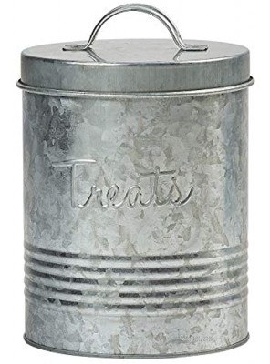 Amici Pet Retro Treats Galvanized Relief Lettering Metal Storage Canister Food Safe Push Top 72 Ounces