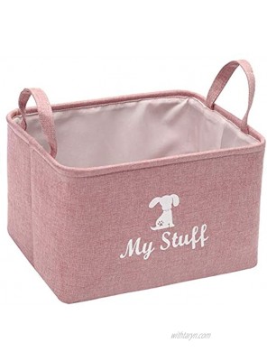 Brabtod Rectanglar Storage Basket Cute Canvas Organizer Bin for Pet Toys,Blankets,Leashes-Pink-L