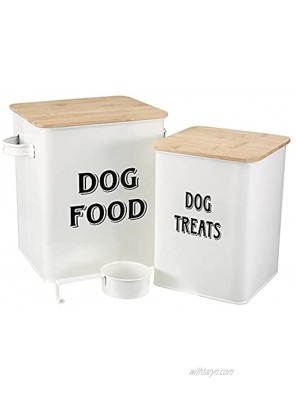 Brabtod Rubber Seal Lids Safety Airtight Food Container Pet Treat Container with Scoop for Cats or Dogs White Coated Carbon Steel