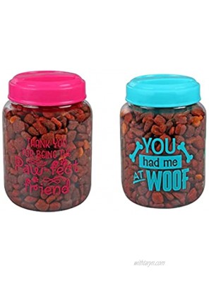 CGT BPA-Free Plastic Airtight Dog Cat Pet Treat & Food Storage Containers Canisters Pink & Blue Thank You for being the Paw Fect friend You had me at Woof Slogans Set of 2