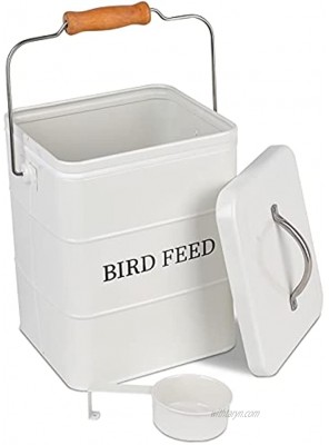 DEAYOU Pet Food Container Canister Metal Bird Seed and Feed Storage Tin with Airtight Lid Small Food Treat Container Bin with Serving Scoop for Dogs Cats Food Coated Carbon Steel White