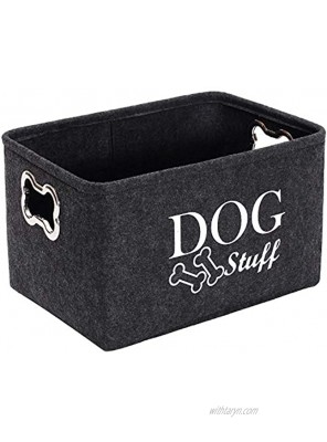 Felt Puppy Stuff Baskets Dog Toy bin Storage with Designed Metal Handle pet Organizer Perfect for organizing pet Toys Blankets leashes Dry Food and Bandana Darkgray