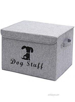 Geyecete Linen Dog Storage Basket Bin Chest Organizer with Lid and Handles Perfect for Organizing Dog Toys Dog Clothing Storage Trunk