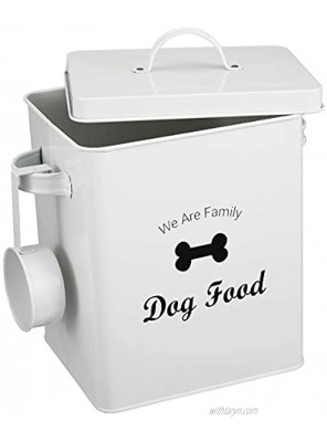 Morezi Dog Cat Treat and Food Storage Tin with Lid and Scoop Included White Powder-Coated Carbon Steel Rubber Seal Lids Safety Storage Canister Tins
