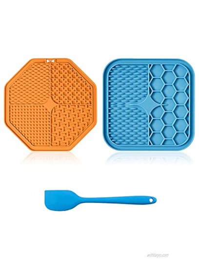 Paialu Pet Food Pad 4 in 1 Silicone Pet Food Suction Cup Used for Dog Bathing Paw Trimming and Training Blue Orange