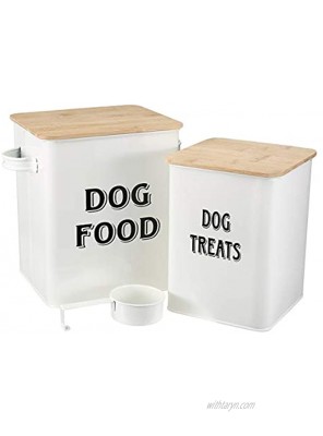Pethiy Dog Food and Treats Storage tin Containers Set with Scoop for Dogs-Tight Fitting Wood Lids-Coated Carbon Steel-Storage Canister Tins