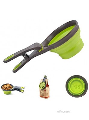 PGFUN Dog Food Scoop Pet Food Scoop with Collapsible Silicone Measuring Cup 3 in 1 Clip Scoop for Cat Dog Food
