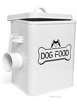 Vumdua Pet Treat and Food Storage Container with Serving Scoop Farmhouse Dog Food Container with Lid Airtight Dog Treat Storage Tins Great Gift for Dog Owners White