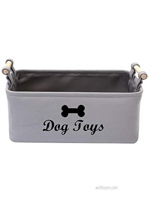 Xbopetda Canvas Dog Toy Basket Dog Treat and pet Toy Storage Bin Dog Food Storage Pet Treat Canisterv with Wooden Handle LargeGray