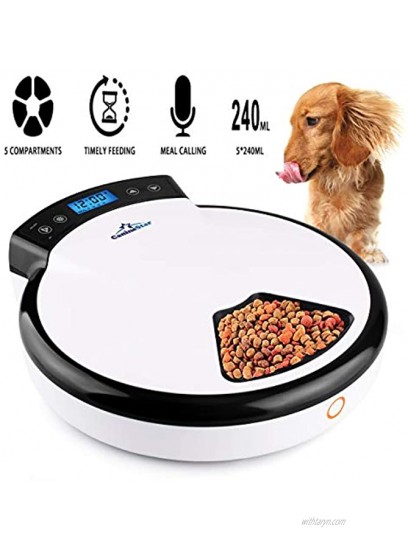 5-meals Automatic Cat Feeder Auto Pet Feeder with Digital Timer Dry Wet Food Dispenser Voice Recorder & Speaker for Cat and Small Dog by CanineStar