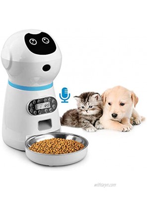 EZMioo Automatic Cat Feeder Auto Robotics Dog Food Dispenser with Stainless Steel Food Bowl,1-4 Meals per Day Voice Recorder and Portion Control for Small & Medium Pets