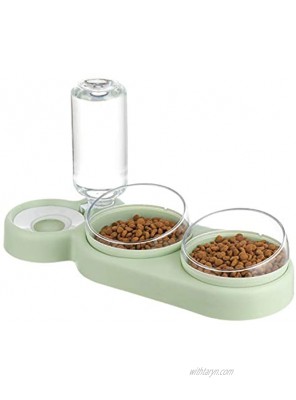 Genenic Triple Dog Cat Bowls Automatic Pet Feeder 15°Tilt and 360°Rotatable Double Food Bowl with Automatic Water Bottle Bowl Detachable Small and Medium Dogs and Cats Use Green