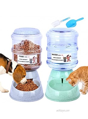 Pet Feeder and Water Dispenser Set 3.8 L Automatic Refill Drinker and Food Dispense with Food Scoop and Cleaning Brush Pets Gravity Self Feeding for Small Medium Large Cat & Dog Puppy Kitten Rabbit