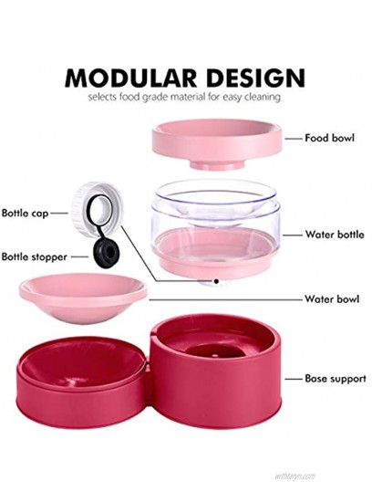 Yowea Cat Food Bowls Elevated Raised Cat Bowls for Food and Water Set Automatic Waterer Dispenser Plastic Food Grade Material No Spill Non Tip Over Pet Dish for Indoor Cat Small Dog（Pink）
