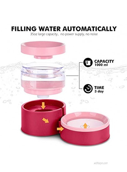 Yowea Cat Food Bowls Elevated Raised Cat Bowls for Food and Water Set Automatic Waterer Dispenser Plastic Food Grade Material No Spill Non Tip Over Pet Dish for Indoor Cat Small Dog（Pink）