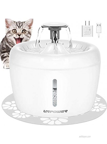 URPOWER Cat Water Fountain 84oz 2.5L Upgraded Automatic Pet Water Dispenser with Replacement Filters and Silicone Mat Dog Water Fountain with Water Level Window Cat Bowl for Cats Dogs Pets