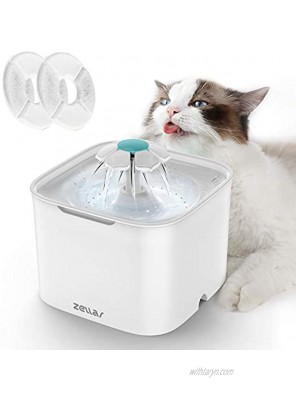 Zellar Pet Water Fountain 2L Automatic Drinking Water Dispenser with 2 Replacement Filters Ultra Silent Waterfall Flower Style Fountain for Pets Cats Dogs