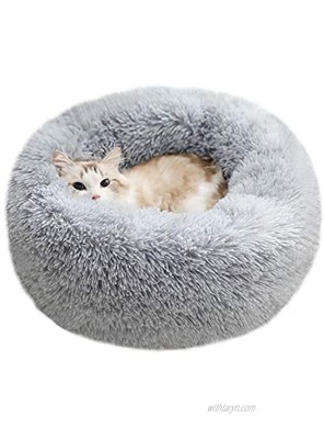 BODISEINT Modern Soft Plush Round Pet Bed for Cats or Small Dogs Mini Medium Sized Dog Cat Bed Self Warming Autumn Winter Indoor Snooze Sleeping Cozy Kitty Teddy Kennel M23.6”Dx7.9 H Light Grey