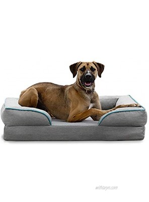 Brindle Orthopedic Memory Foam Pet Bed with Wrap Around Bolster Plush Dog and Cat Bed Removable Velvet Cover