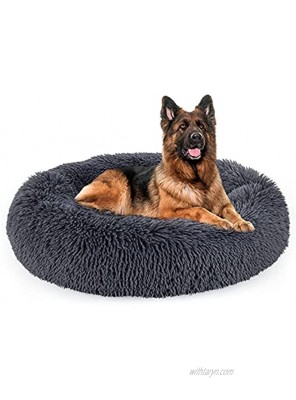 Dog Bed Calming Dog Bed Anti-Anxiety Donut Dog Cuddler Bed Washable Waterproof Non Slip Bottom Faux Fur Pet Bed,Multiple Sizes S-XL