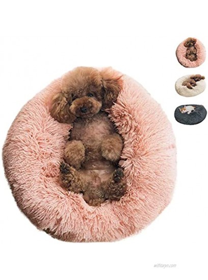 El de la S Donut Dog and cat Bed Dog Calming Cuddler Bed Comfortable Round Plush Dog Beds for Large Medium Small Dogs and Cats Pet Bed Self-Warming Soft Cushion Machine WashableS 40cm 16