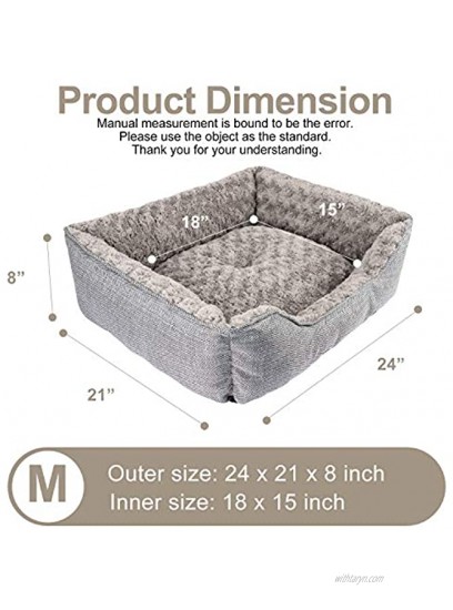 FURTIME Durable Dog Bed for Large Medium Small Dogs Soft Washable Pet Bed Breathable Rectangle Sleeping Bed Anti-Slip Bottom 24 x 21 x 8 Grey