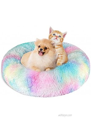KROSER 24 32 40 Donut Dog Cat Bed Washable & Self-Warming Round Pet Bed Deluxe Soft Plush Calming Donut Cuddler Cushion Bed