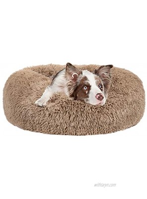MIXJOY Calming Dog Bed for Small Medium Large Dogs Faux Fur Donut Cat Puppy Bed Self Warming Indoor Sleeping Pet Bed Washable Anti-Anxiety Dog Cushion Multiple Color 35" Brown