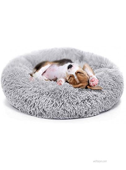 Orthopedic Pet Bed for Dogs Calming Faux Fur Dog Bed Pink Grey Navy Blue Black Coffee Cream Tan for Joint Pain Separation Anxiety Self Warming