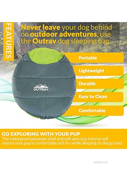 Outrav Dog Sleeping Bag Camping Dog Bed Extra Durable Waterproof Dog Sleeping Bag Bed Packable Dog Bed for Camping Hiking Cottage and Beach – Portable Dog Bed with Stuff Sack