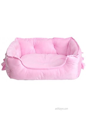 pawstrip Cute Princess Dog Bed Soft Breathable Bowknot Pet Cat Cushion for Small Dogs Waterproof Bottom Self-Warming Machine Washable Pink