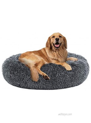 PUPPBUDD Calming Dog Bed Cat Bed Donut Faux Fur Pet Bed Self-Warming Donut Cuddler Comfortable Round Plush Dog Beds for Large Medium Dogs and Cats 24" 32" 36" 44"