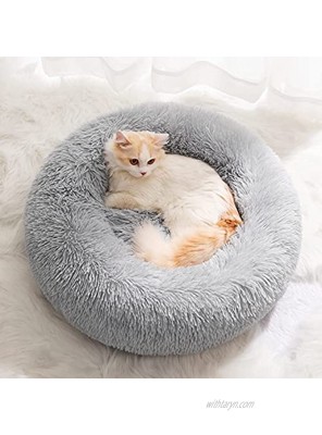 Small Medium Cat Beds for Indoor Cats Donut Dog Bed for Medium Dog Round Cat and Dog Cushion Bed Plush Pet Bed Anti-Anxiety Dog Bed Faux Fur Pet Bed