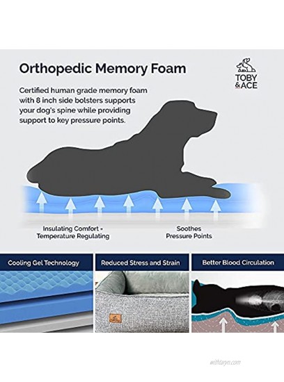 Toby & Ace Buddy DeepSleep Orthopedic Bed with Free Signature Leash Veterinarian Approved Memory Foam Dog Bed Therapeutic Design for Anxiety & Pain Washable Durable Cover
