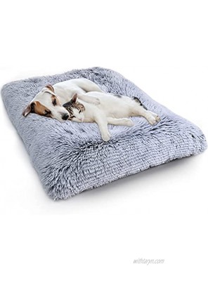 WAYIMPRESS Large Dog Crate Bed Crate Pad Mat for Medium Small Dogs&Cats,Fulffy Faux Fur Kennel Pad Comfy Self Warming Non-Slip Dog Beds for Sleeping and Anti Anxiety Large36x23.5x4 Grey
