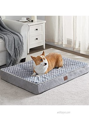 WNPETHOME Orthopedic X Large Dog Bed Dog Bed for Large Dogs with Egg Foam Crate Pet Bed with Soft Rose Plush Waterproof Dog Bed Cover Washable Removable（XL Dog Bed 42 x 30 x 4 inch Grey）