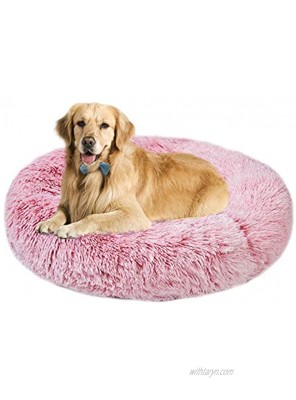 Aurako Pet Bed Dog Bed Pad Cat Round Cushion Comfortable Pillow Ultra Soft Plush Donut Sofa Machine Washable Mat with Waterproof and Anti-Slip Bottom Pet Cuddle Beds for Jumbo Large Medium Dogs Cats