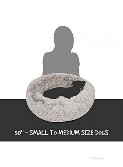 Friends Forever Donut Cat Bed Faux Fur Dog Beds for Medium Small Dogs Self Warming Indoor Round Pillow Cuddle