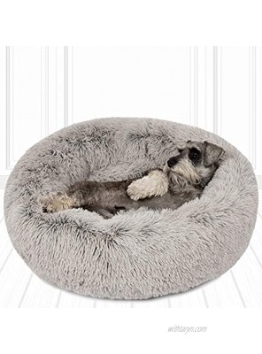 Friends Forever Donut Cat Bed Faux Fur Dog Beds for Medium Small Dogs Self Warming Indoor Round Pillow Cuddle