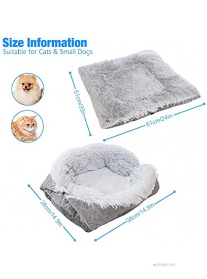 MsJune Furry 2-in-1 Cat Mat Beds Plush Fluffy Small Medium Dogs Pet Pad Cushion Blanket Machine Washable Grey
