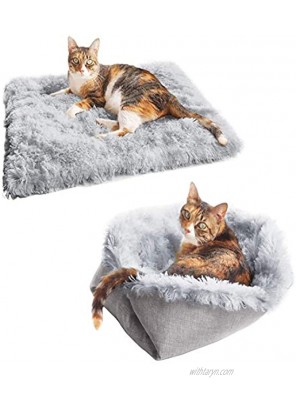 MsJune Furry 2-in-1 Cat Mat Beds Plush Fluffy Small Medium Dogs Pet Pad Cushion Blanket Machine Washable Grey